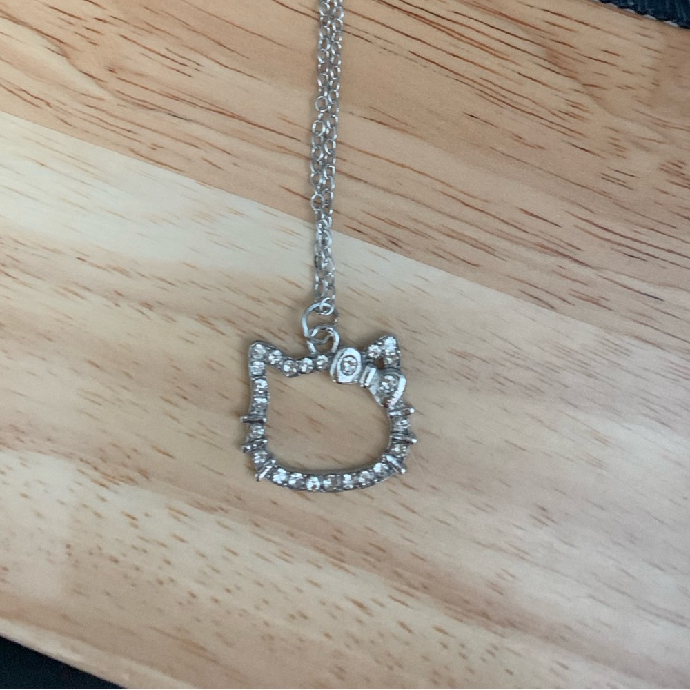 Silver Cat Pendant Necklace Hello Kitty Zirconia SANRIO NEW